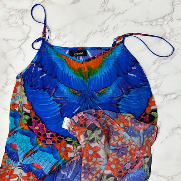 SHAHIDA PARIDES BLUE BIRD PARROT HIGH LOW SUMMER DRESSES SZ S/M $349 - Picture 6 of 8